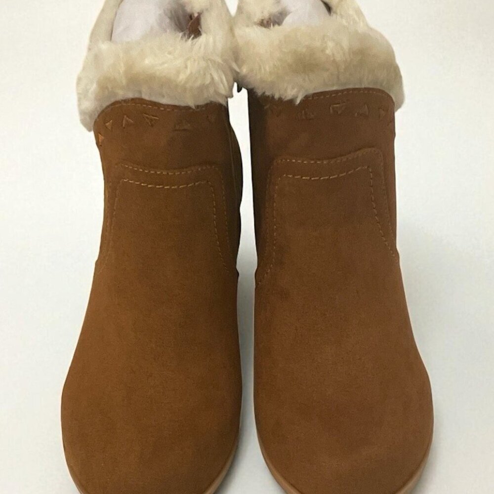 UNR8ED Coco Girls Faux Fur Ankle Boots Youth Size 13M Chestnut Trim Block Heel - Picture 7 of 16